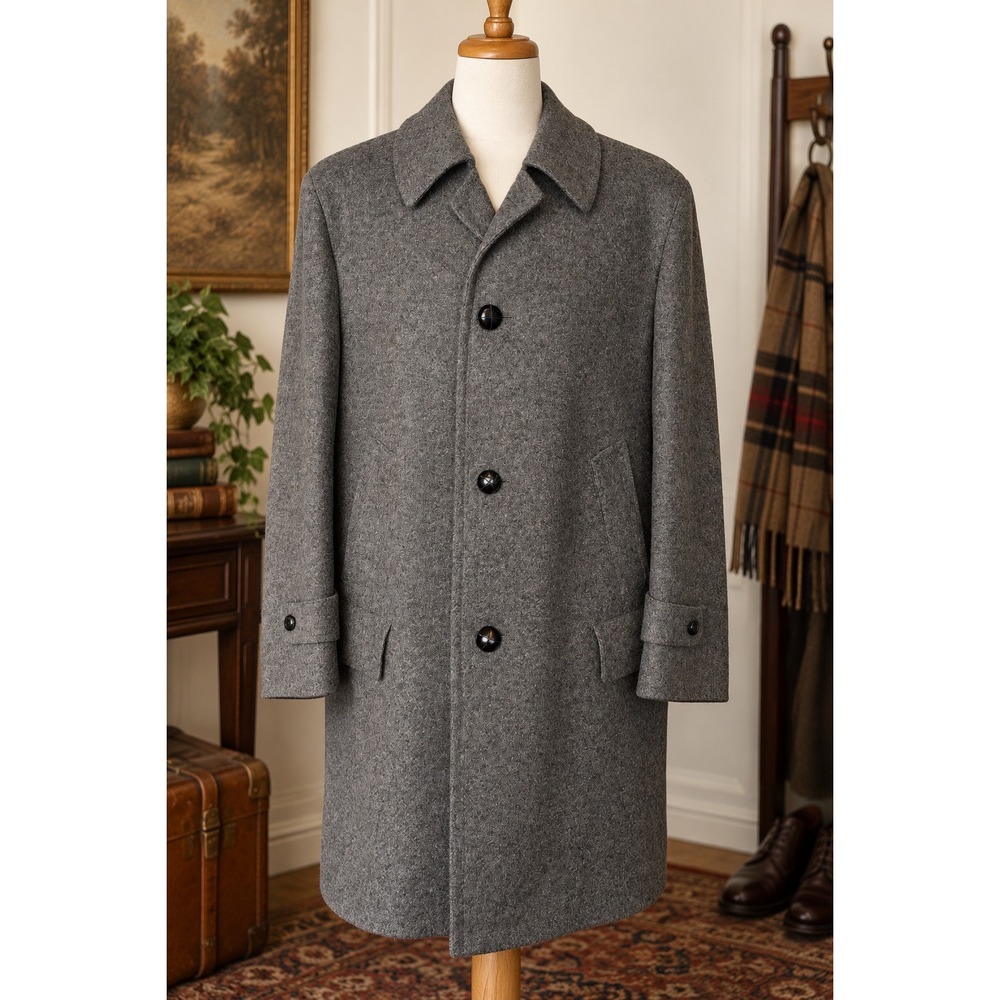 Vintage Simpson Piccadilly Grey Wool Overcoat West Germany Men 54 Car Coat XL
